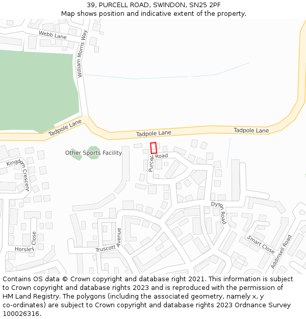 39, PURCELL ROAD, SWINDON, SN25 2PF: Location map and indicative extent of plot