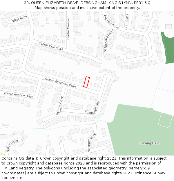 39, QUEEN ELIZABETH DRIVE, DERSINGHAM, KING'S LYNN, PE31 6JQ: Location map and indicative extent of plot