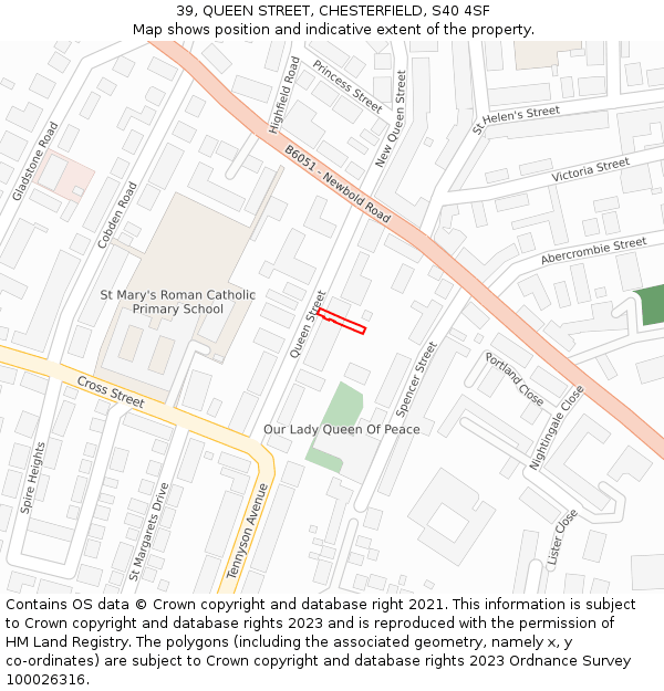 39, QUEEN STREET, CHESTERFIELD, S40 4SF: Location map and indicative extent of plot