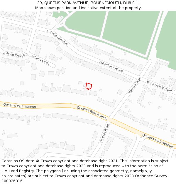 39, QUEENS PARK AVENUE, BOURNEMOUTH, BH8 9LH: Location map and indicative extent of plot
