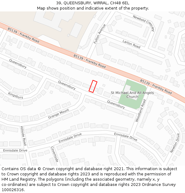 39, QUEENSBURY, WIRRAL, CH48 6EL: Location map and indicative extent of plot