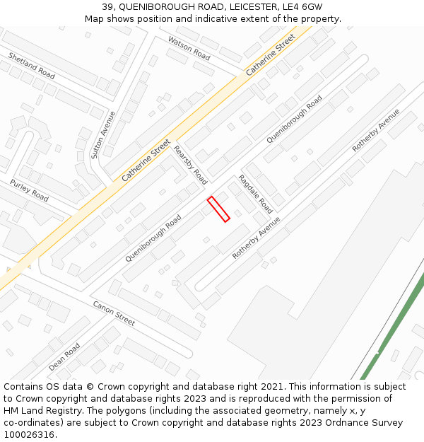 39, QUENIBOROUGH ROAD, LEICESTER, LE4 6GW: Location map and indicative extent of plot