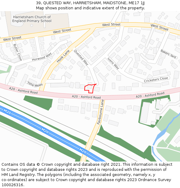 39, QUESTED WAY, HARRIETSHAM, MAIDSTONE, ME17 1JJ: Location map and indicative extent of plot