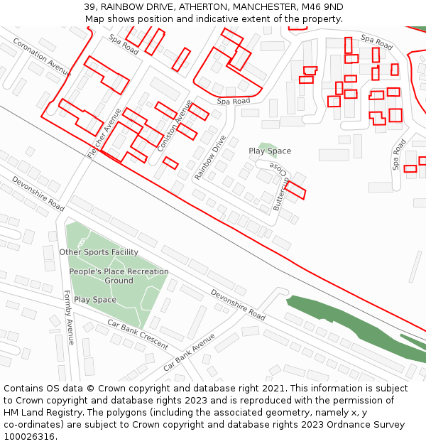 39, RAINBOW DRIVE, ATHERTON, MANCHESTER, M46 9ND: Location map and indicative extent of plot