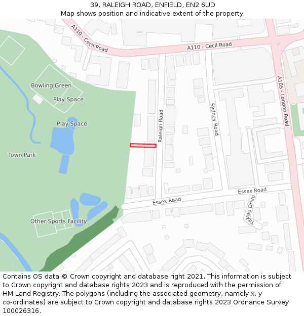 39, RALEIGH ROAD, ENFIELD, EN2 6UD: Location map and indicative extent of plot