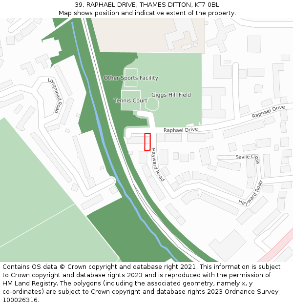 39, RAPHAEL DRIVE, THAMES DITTON, KT7 0BL: Location map and indicative extent of plot
