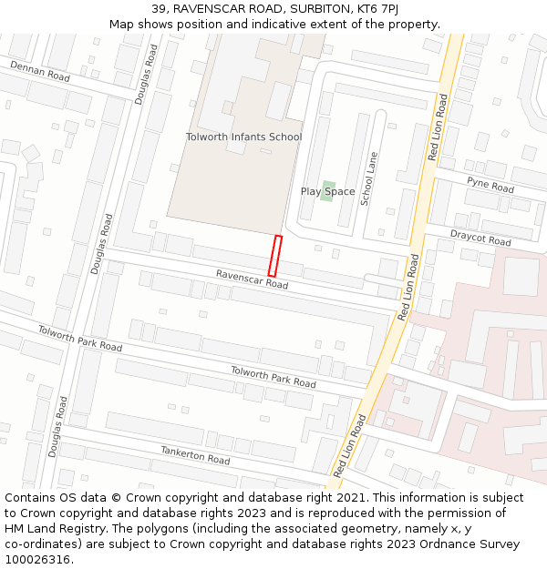 39, RAVENSCAR ROAD, SURBITON, KT6 7PJ: Location map and indicative extent of plot
