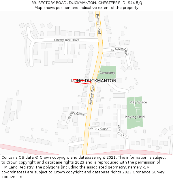39, RECTORY ROAD, DUCKMANTON, CHESTERFIELD, S44 5JQ: Location map and indicative extent of plot