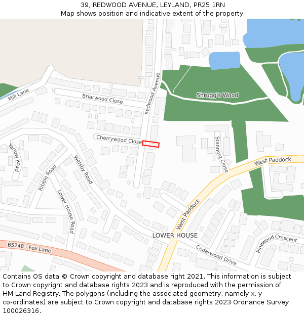 39, REDWOOD AVENUE, LEYLAND, PR25 1RN: Location map and indicative extent of plot