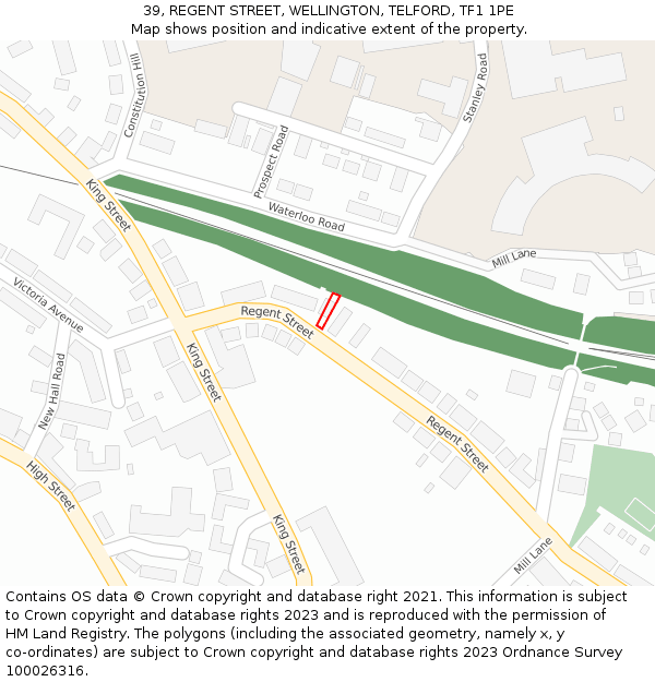 39, REGENT STREET, WELLINGTON, TELFORD, TF1 1PE: Location map and indicative extent of plot