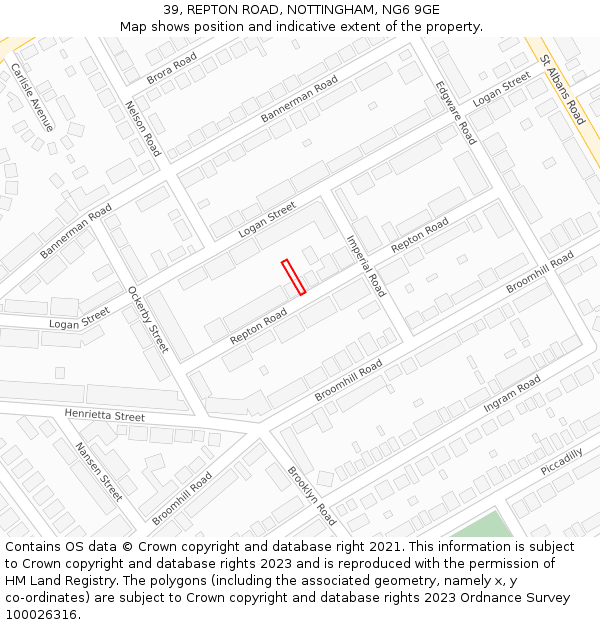 39, REPTON ROAD, NOTTINGHAM, NG6 9GE: Location map and indicative extent of plot