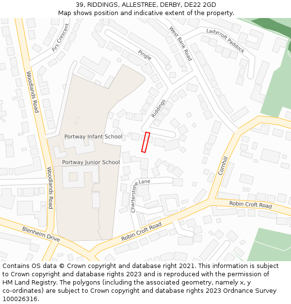 39, RIDDINGS, ALLESTREE, DERBY, DE22 2GD: Location map and indicative extent of plot