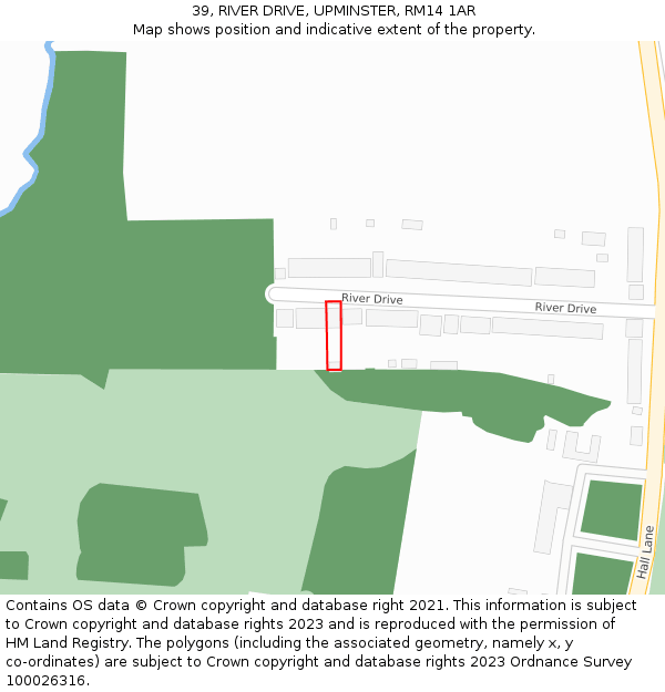 39, RIVER DRIVE, UPMINSTER, RM14 1AR: Location map and indicative extent of plot
