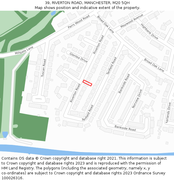 39, RIVERTON ROAD, MANCHESTER, M20 5QH: Location map and indicative extent of plot