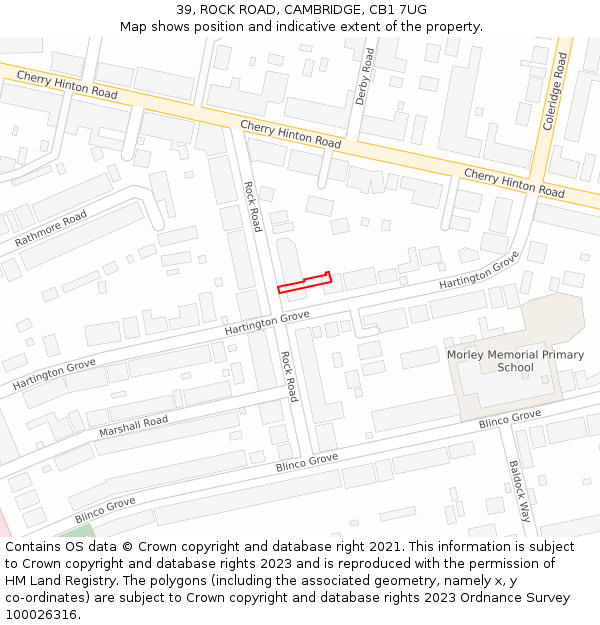 39, ROCK ROAD, CAMBRIDGE, CB1 7UG: Location map and indicative extent of plot