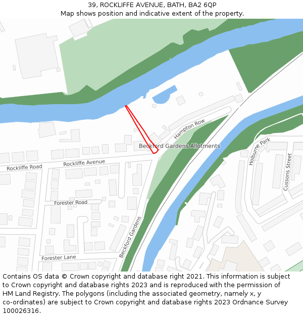 39, ROCKLIFFE AVENUE, BATH, BA2 6QP: Location map and indicative extent of plot