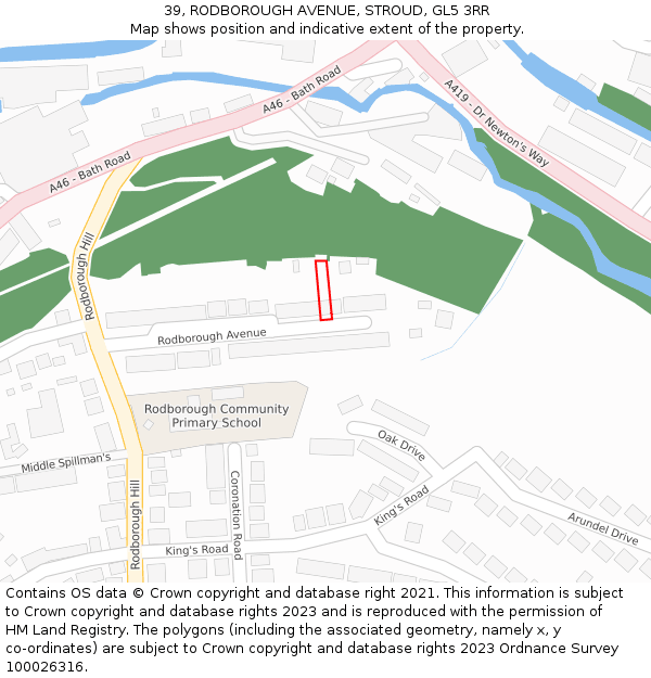 39, RODBOROUGH AVENUE, STROUD, GL5 3RR: Location map and indicative extent of plot