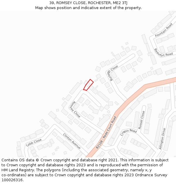 39, ROMSEY CLOSE, ROCHESTER, ME2 3TJ: Location map and indicative extent of plot