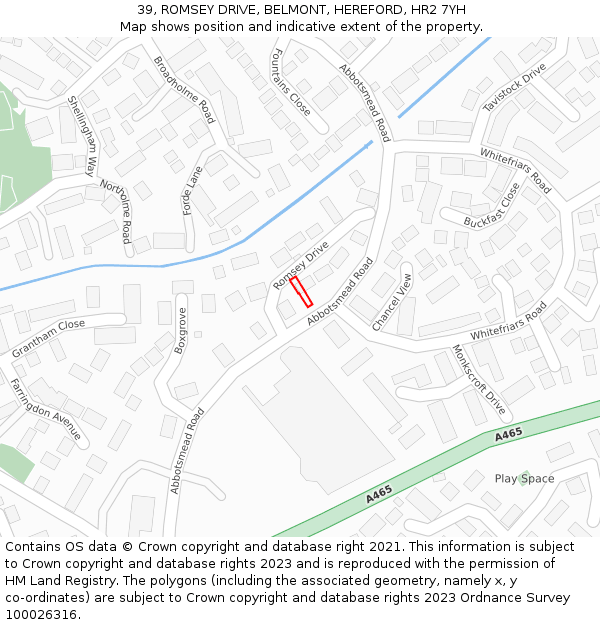39, ROMSEY DRIVE, BELMONT, HEREFORD, HR2 7YH: Location map and indicative extent of plot