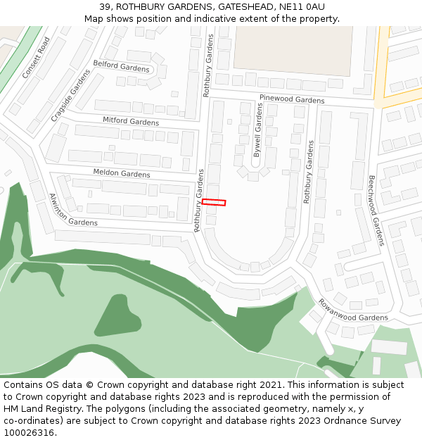 39, ROTHBURY GARDENS, GATESHEAD, NE11 0AU: Location map and indicative extent of plot