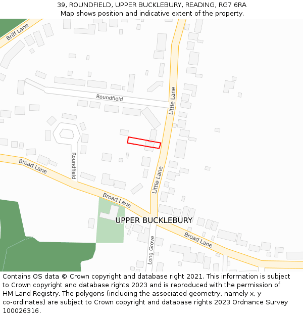 39, ROUNDFIELD, UPPER BUCKLEBURY, READING, RG7 6RA: Location map and indicative extent of plot