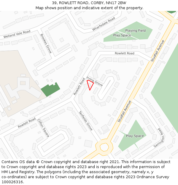 39, ROWLETT ROAD, CORBY, NN17 2BW: Location map and indicative extent of plot