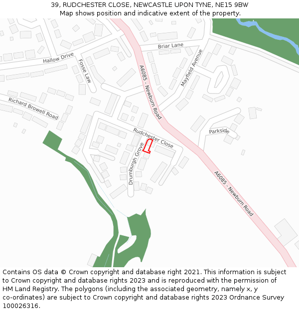 39, RUDCHESTER CLOSE, NEWCASTLE UPON TYNE, NE15 9BW: Location map and indicative extent of plot