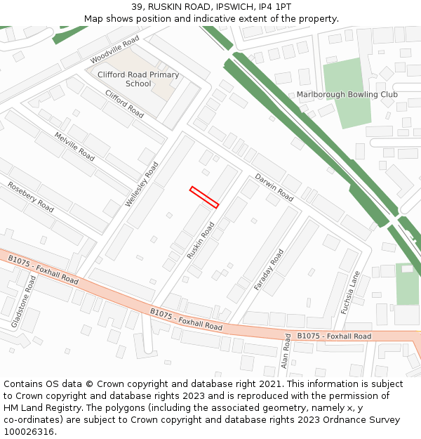 39, RUSKIN ROAD, IPSWICH, IP4 1PT: Location map and indicative extent of plot
