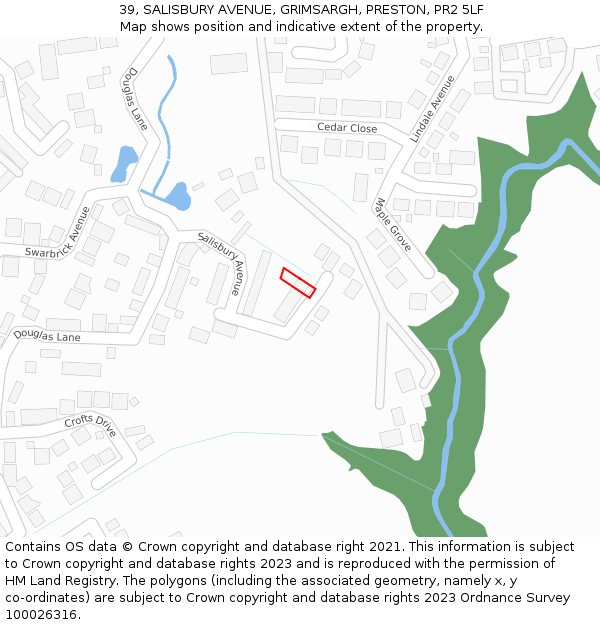 39, SALISBURY AVENUE, GRIMSARGH, PRESTON, PR2 5LF: Location map and indicative extent of plot