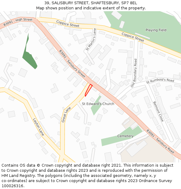 39, SALISBURY STREET, SHAFTESBURY, SP7 8EL: Location map and indicative extent of plot