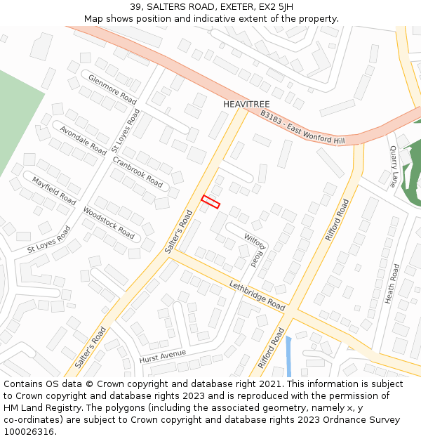 39, SALTERS ROAD, EXETER, EX2 5JH: Location map and indicative extent of plot