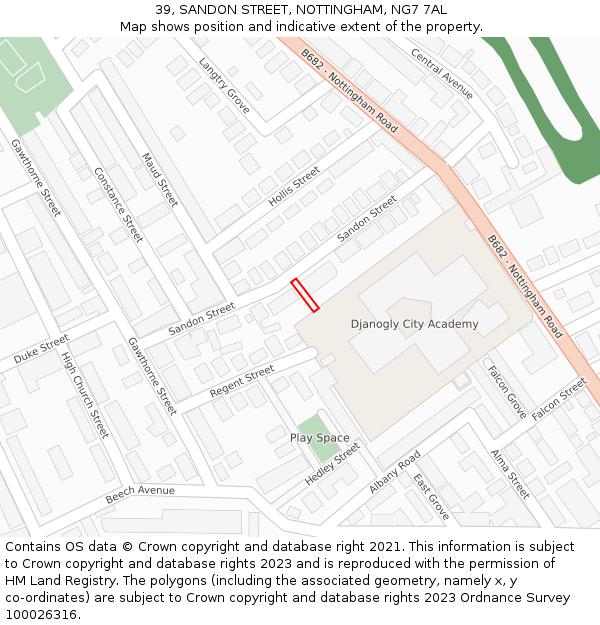 39, SANDON STREET, NOTTINGHAM, NG7 7AL: Location map and indicative extent of plot