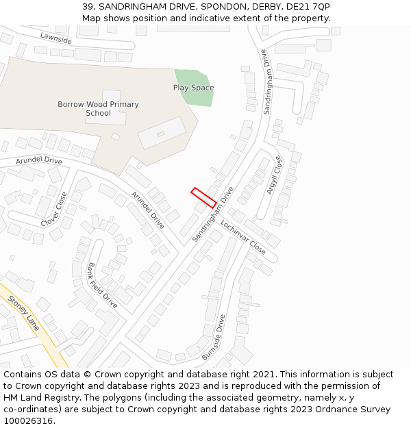 39, SANDRINGHAM DRIVE, SPONDON, DERBY, DE21 7QP: Location map and indicative extent of plot