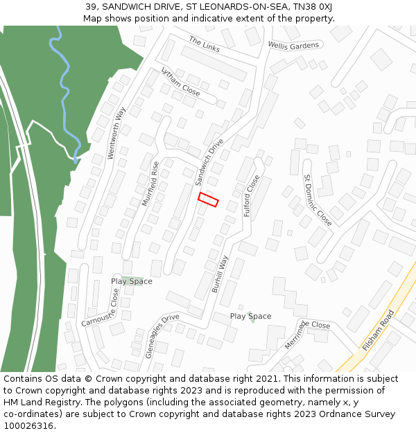 39, SANDWICH DRIVE, ST LEONARDS-ON-SEA, TN38 0XJ: Location map and indicative extent of plot