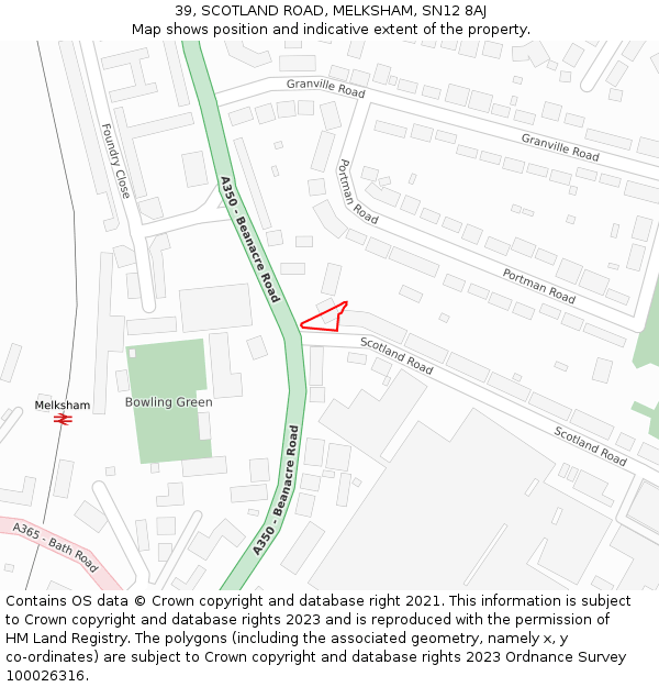 39, SCOTLAND ROAD, MELKSHAM, SN12 8AJ: Location map and indicative extent of plot