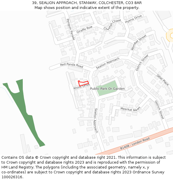 39, SEALION APPROACH, STANWAY, COLCHESTER, CO3 8AR: Location map and indicative extent of plot