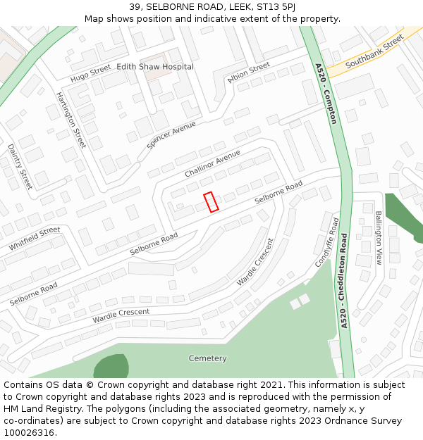 39, SELBORNE ROAD, LEEK, ST13 5PJ: Location map and indicative extent of plot