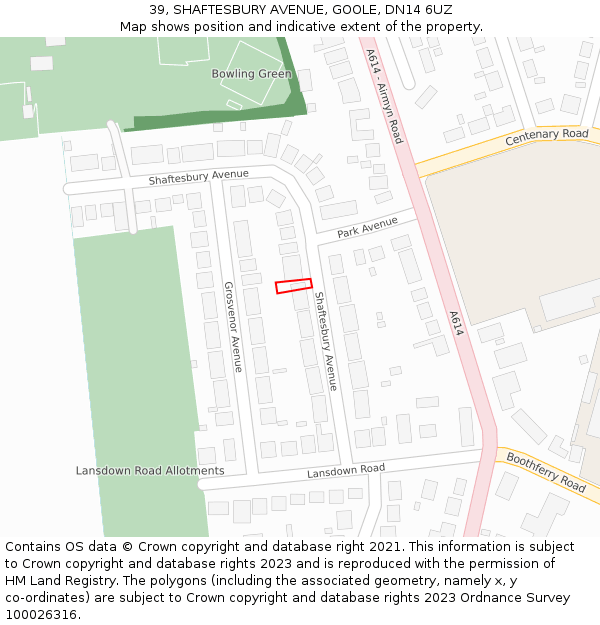 39, SHAFTESBURY AVENUE, GOOLE, DN14 6UZ: Location map and indicative extent of plot