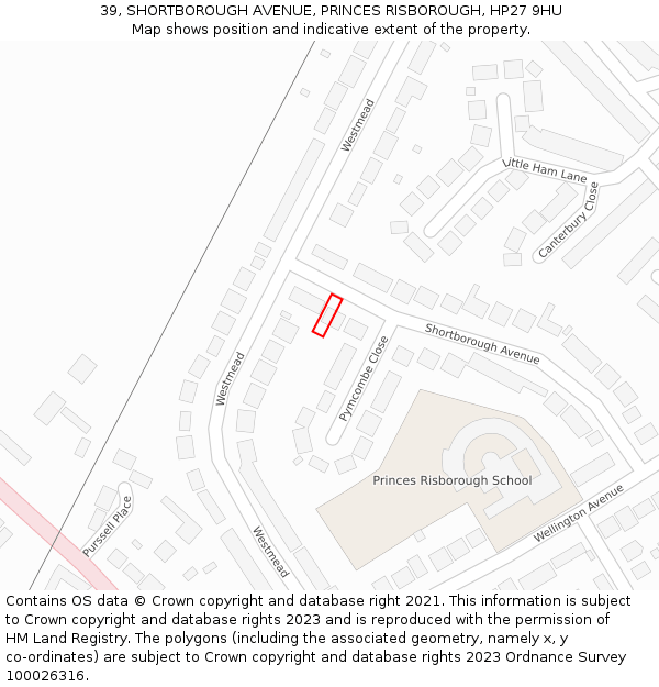 39, SHORTBOROUGH AVENUE, PRINCES RISBOROUGH, HP27 9HU: Location map and indicative extent of plot