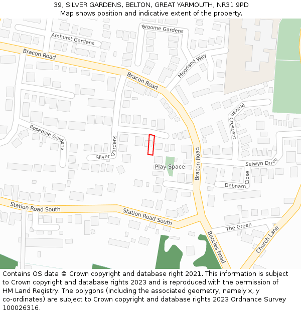 39, SILVER GARDENS, BELTON, GREAT YARMOUTH, NR31 9PD: Location map and indicative extent of plot