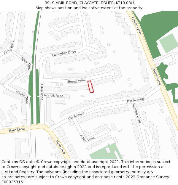 39, SIMMIL ROAD, CLAYGATE, ESHER, KT10 0RU: Location map and indicative extent of plot
