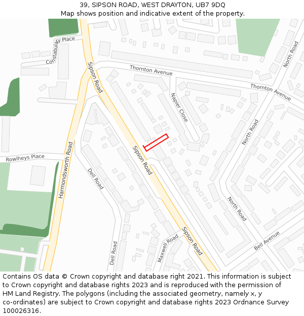 39, SIPSON ROAD, WEST DRAYTON, UB7 9DQ: Location map and indicative extent of plot