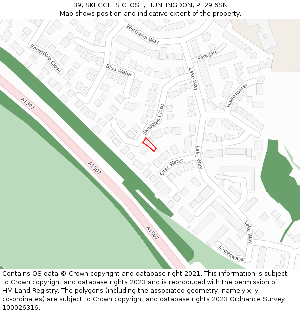 39, SKEGGLES CLOSE, HUNTINGDON, PE29 6SN: Location map and indicative extent of plot