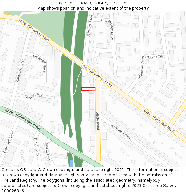 39, SLADE ROAD, RUGBY, CV21 3AD: Location map and indicative extent of plot