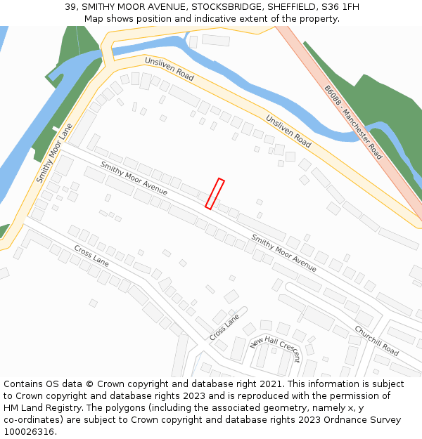 39, SMITHY MOOR AVENUE, STOCKSBRIDGE, SHEFFIELD, S36 1FH: Location map and indicative extent of plot