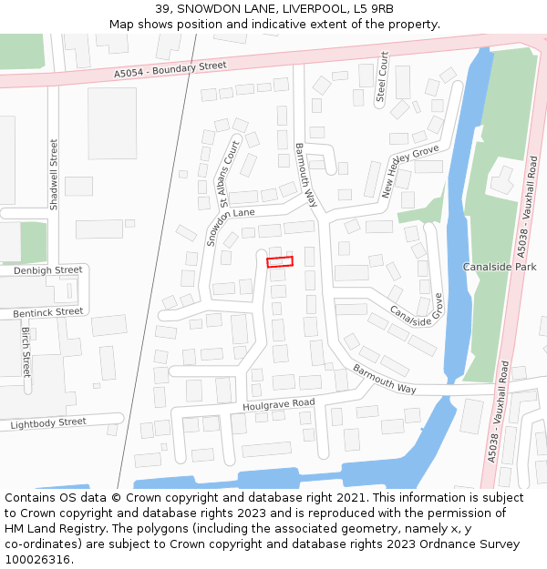 39, SNOWDON LANE, LIVERPOOL, L5 9RB: Location map and indicative extent of plot