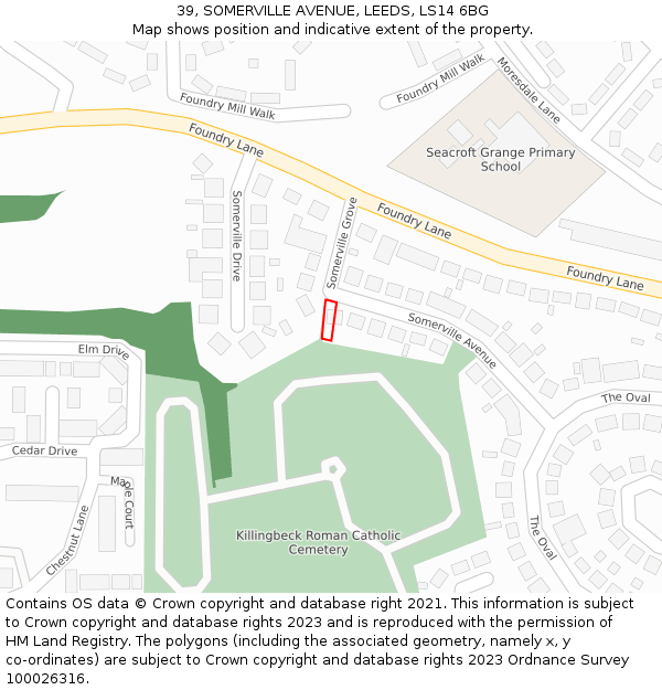 39, SOMERVILLE AVENUE, LEEDS, LS14 6BG: Location map and indicative extent of plot