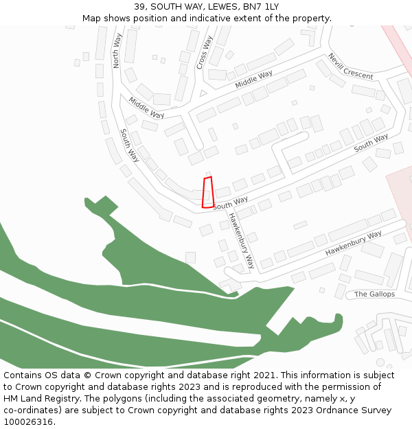 39, SOUTH WAY, LEWES, BN7 1LY: Location map and indicative extent of plot