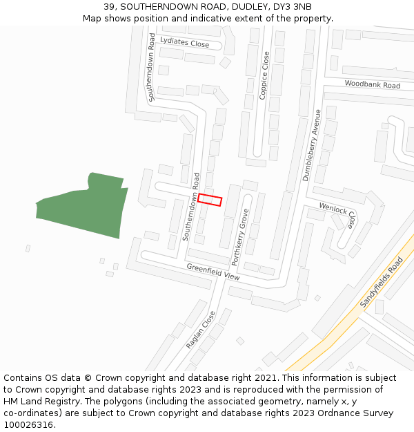 39, SOUTHERNDOWN ROAD, DUDLEY, DY3 3NB: Location map and indicative extent of plot
