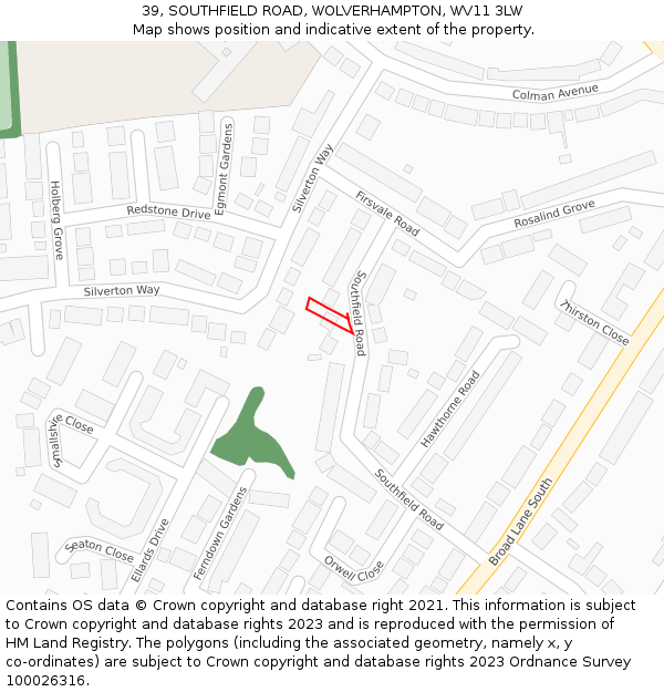 39, SOUTHFIELD ROAD, WOLVERHAMPTON, WV11 3LW: Location map and indicative extent of plot